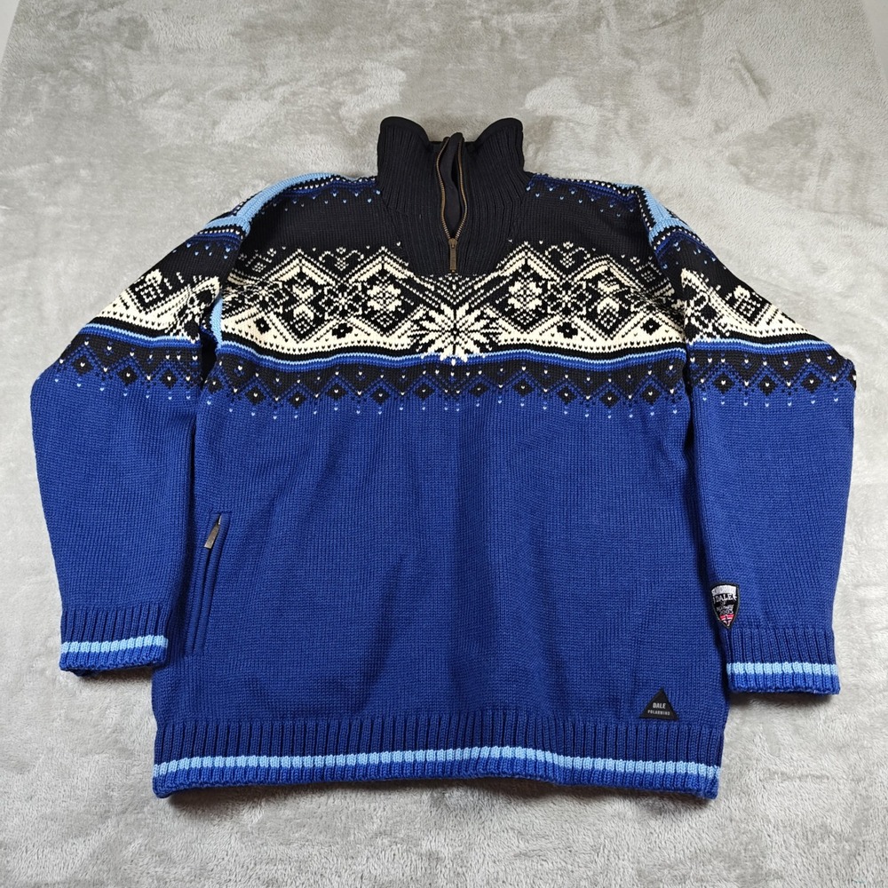 Vintage Dale of Norway Sweater Mens Large Fair Isle Polarwind Quarter Zip Wool